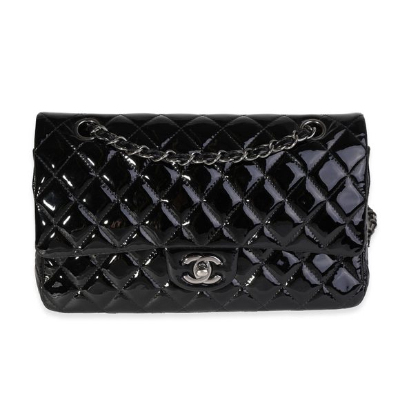 Chanel Black Quilted Patent Leather Medium Classic Double Flap Bag - Picture 1 of 8